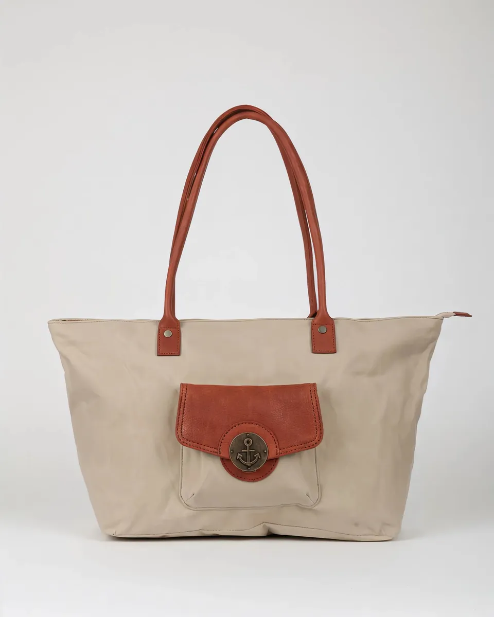 harbour-2nd-anchorlove-kisha-shopper-khaki-cognac-canvas image 1