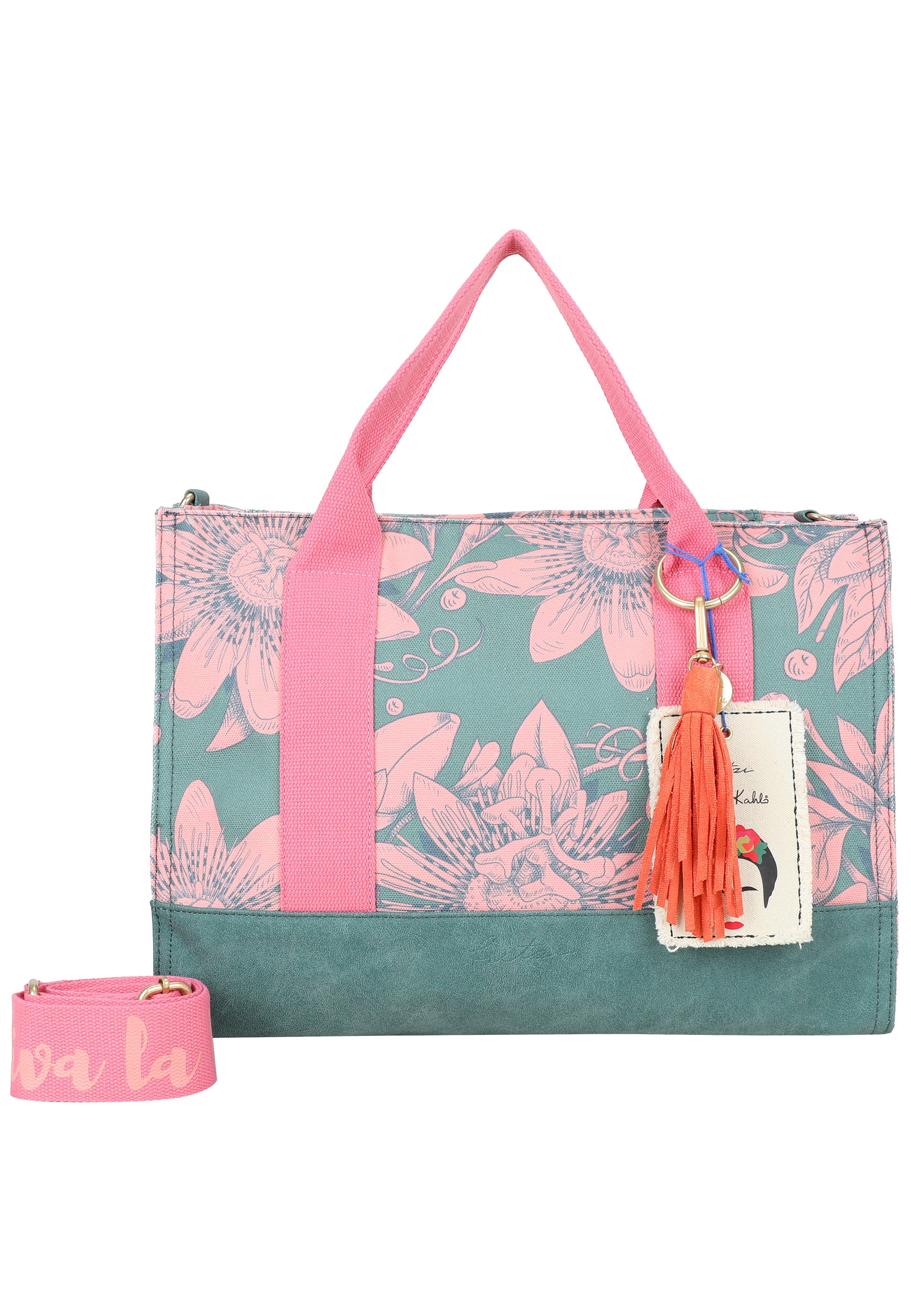 fritzi-frida-kahlo-tote-bag-limited-bloom-shopper-green-canvas image 2